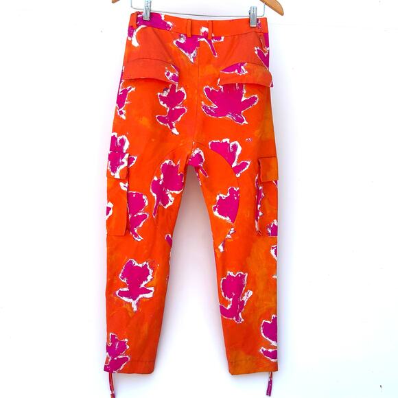 Prabal Gurung Floral Cargo Pants Orange Pink Drop Crotch 28 Streetwear - Picture 6 of 14